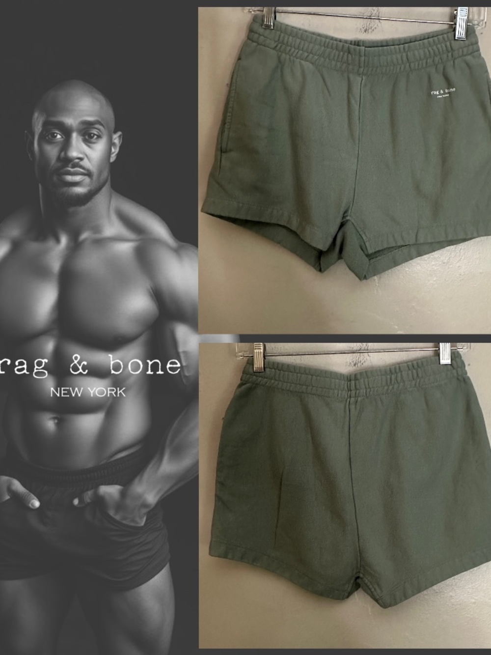 Rag & Bone Fleece Shorts Small 28-32" waist 2.5" inseam 100% cotton Gray green